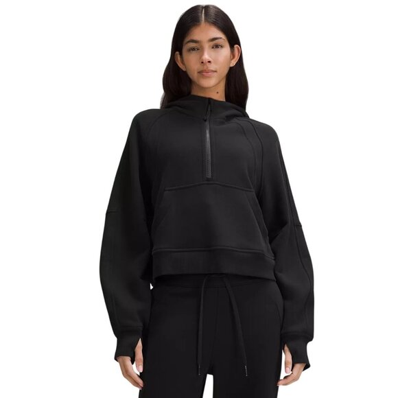 Lululemon Scuba Hoodie Womens Medium/Large Black Oversized Half  Zip Hoodie Crop - Picture 1 of 7